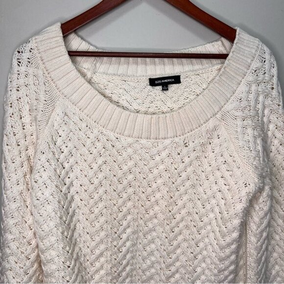 525 America Off White Cream Cotton Wool Scoop Neck Cable Knit Sweater Size Large - Picture 4 of 8